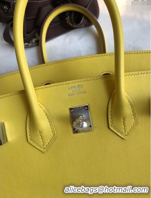 Top Grade Hermes Birkin 35cm Bag in Original Swift Leather H35 Lemon Yellow/Silver 2024 (Full Handmade)