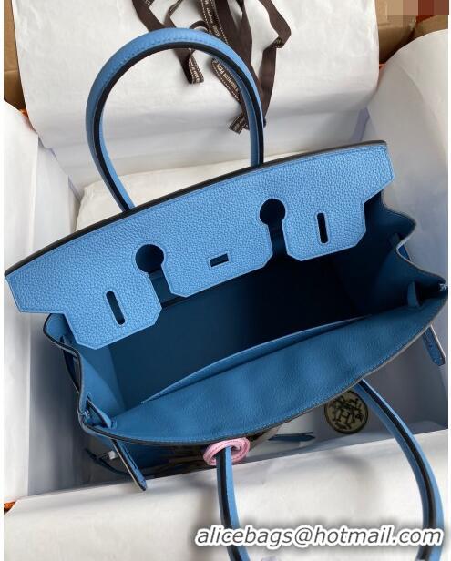 Luxurious Hermes Birkin 35cm Bag in Original Togo Leather H35 Paradiso Blue/Silver 2024 (Full Handmade)