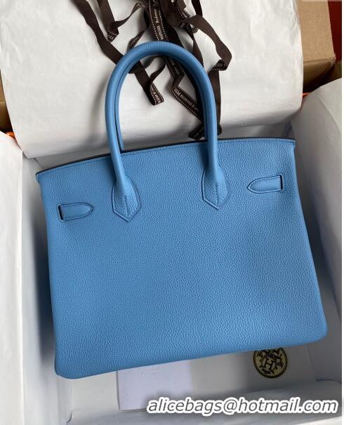 Luxurious Hermes Birkin 35cm Bag in Original Togo Leather H35 Paradiso Blue/Silver 2024 (Full Handmade)