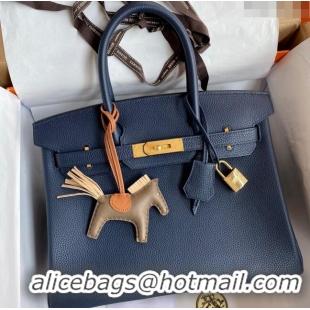 Top Design Hermes Birkin 35cm Bag in Original Togo Leather H35 Royal Blue/Gold 2024 (Full Handmade)