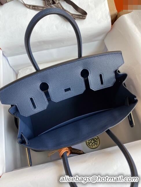 Top Design Hermes Birkin 35cm Bag in Original Togo Leather H35 Royal Blue/Gold 2024 (Full Handmade)