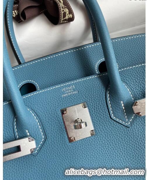 Well Crafted Hermes Birkin 35cm Bag in Original Togo Leather H35 Denim Blue/Silver 2024 (Full Handmade)