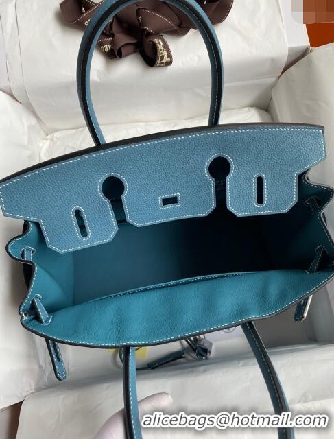 Well Crafted Hermes Birkin 35cm Bag in Original Togo Leather H35 Denim Blue/Silver 2024 (Full Handmade)