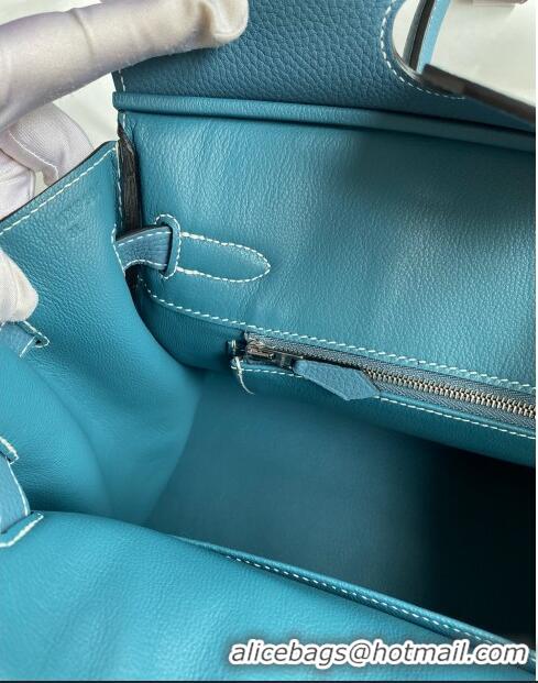 Well Crafted Hermes Birkin 35cm Bag in Original Togo Leather H35 Denim Blue/Silver 2024 (Full Handmade)