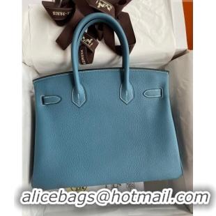 Top Grade Hermes Birkin 35cm Bag in Original Togo Leather H35 Denim Blue/Gold 2024 (Full Handmade)