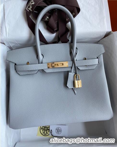 New Cheap Hermes Birkin 35cm Bag in Original Togo Leather H35 Glacier Blue/Gold 2024 (Full Handmade)