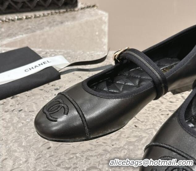 Promotional Chanel Calfskin Mary Janes Flat Ballet G45503 Black 423156