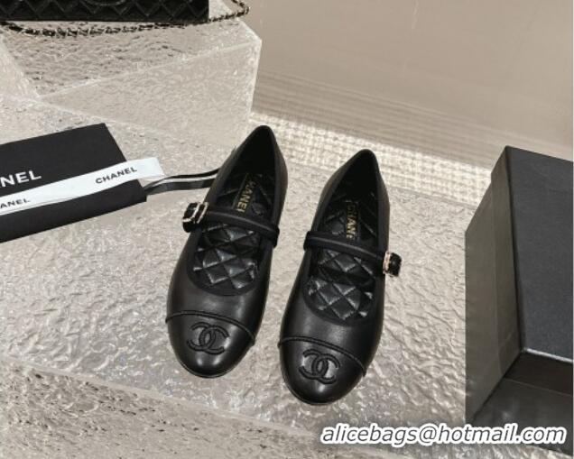 Promotional Chanel Calfskin Mary Janes Flat Ballet G45503 Black 423156