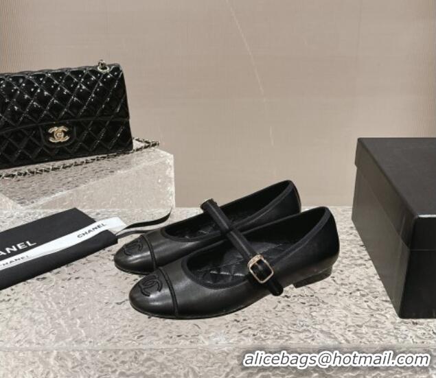 Promotional Chanel Calfskin Mary Janes Flat Ballet G45503 Black 423156