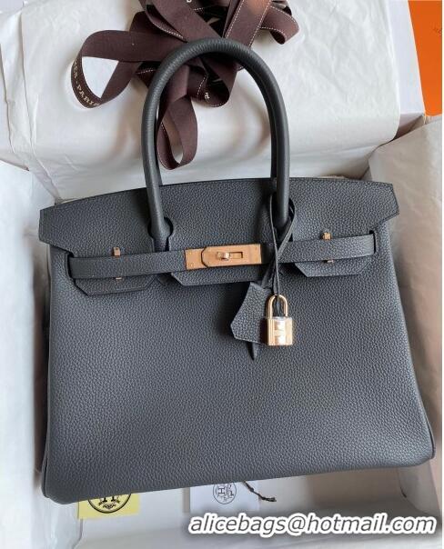 Buy Classic Hermes Birkin 35cm Bag in Original Togo Leather H35 Iron grey/Pink Gold 2024 (Full Handmade)