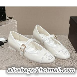 Super Quality Chanel Calfskin Mary Janes Flat Ballet G45503 White 423157