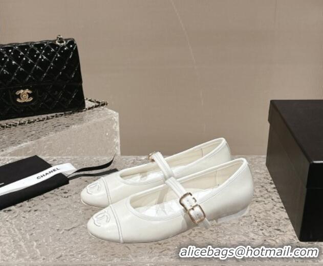 Super Quality Chanel Calfskin Mary Janes Flat Ballet G45503 White 423157