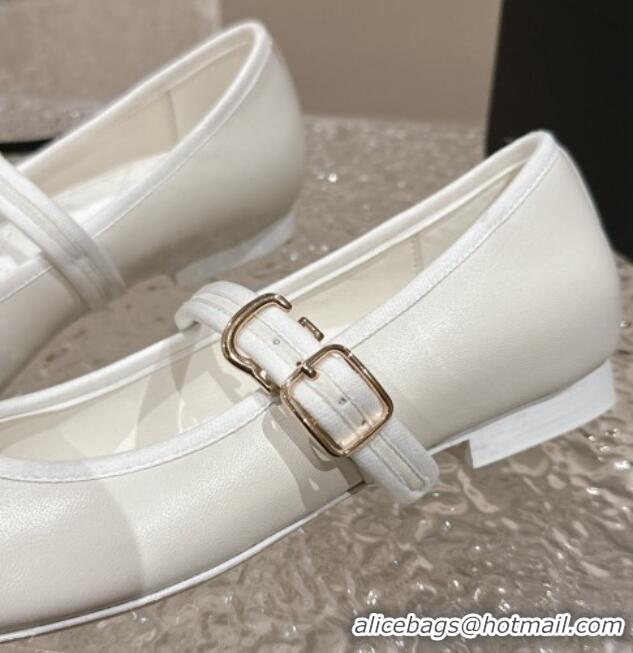 Super Quality Chanel Calfskin Mary Janes Flat Ballet G45503 White 423157