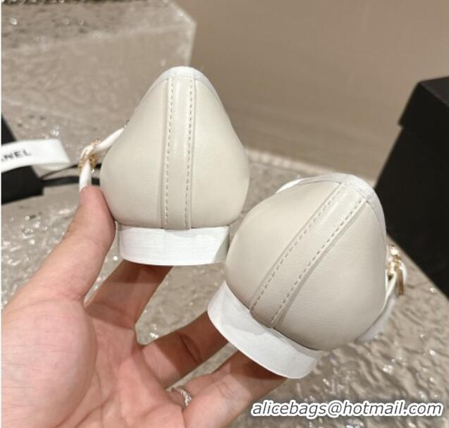 Super Quality Chanel Calfskin Mary Janes Flat Ballet G45503 White 423157