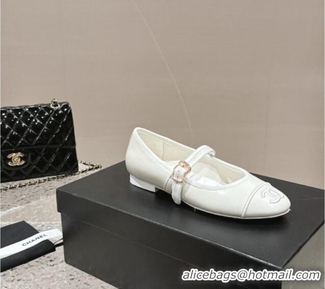 Super Quality Chanel Calfskin Mary Janes Flat Ballet G45503 White 423157