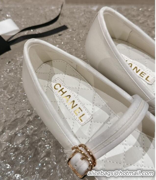 Super Quality Chanel Calfskin Mary Janes Flat Ballet G45503 White 423157