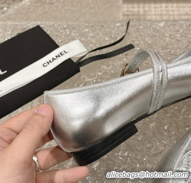 Buy Duplicate Chanel Calfskin Mary Janes Flat Ballet G45503 Silver 423158