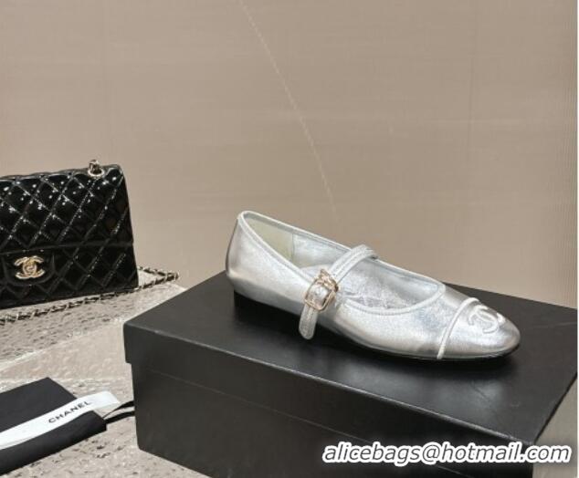 Buy Duplicate Chanel Calfskin Mary Janes Flat Ballet G45503 Silver 423158