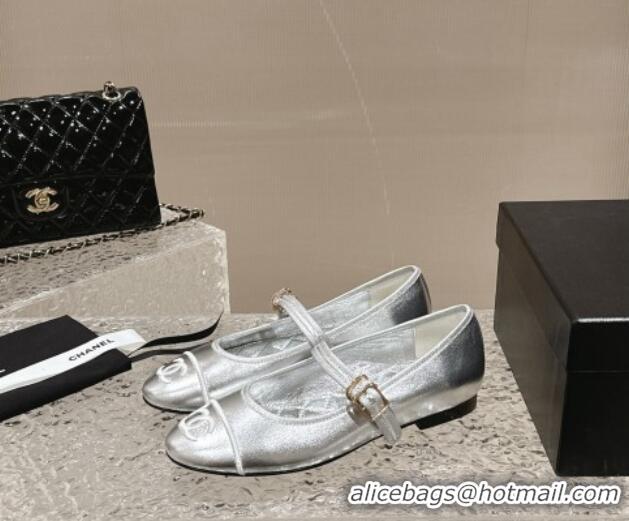 Buy Duplicate Chanel Calfskin Mary Janes Flat Ballet G45503 Silver 423158