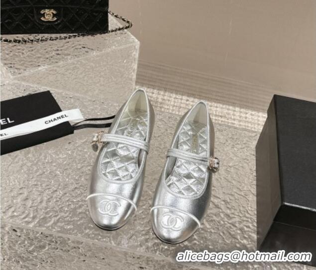 Buy Duplicate Chanel Calfskin Mary Janes Flat Ballet G45503 Silver 423158