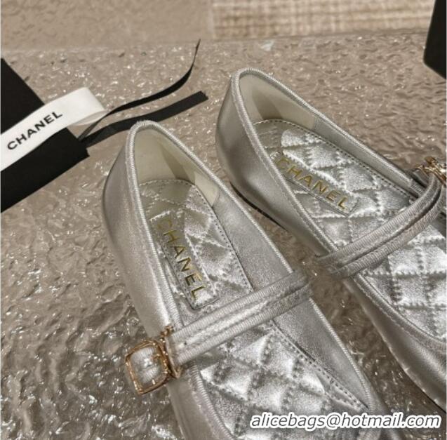 Buy Duplicate Chanel Calfskin Mary Janes Flat Ballet G45503 Silver 423158