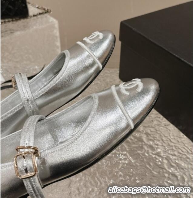 Buy Duplicate Chanel Calfskin Mary Janes Flat Ballet G45503 Silver 423158