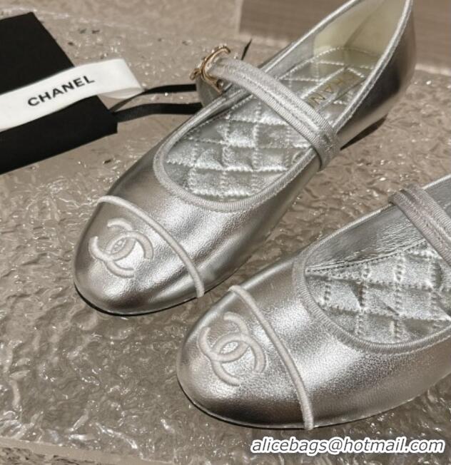 Buy Duplicate Chanel Calfskin Mary Janes Flat Ballet G45503 Silver 423158