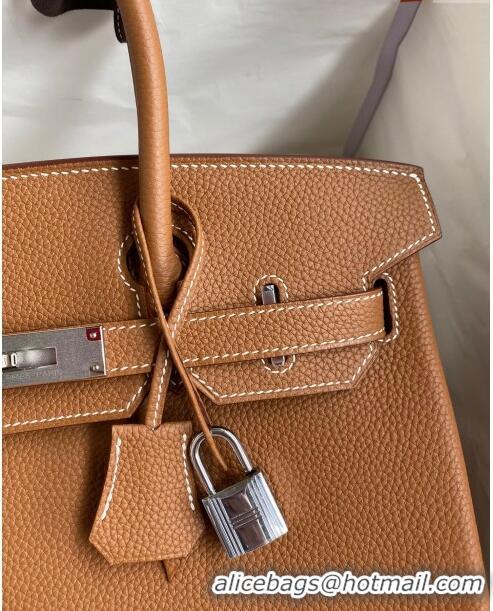 Good Looking Hermes Birkin 35cm Bag in Original Togo Leather H35 Brown/Silver 2024 (Full Handmade)