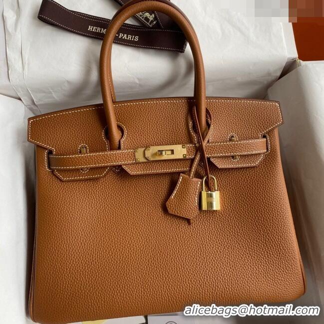 Shop Promotional Hermes Birkin 35cm Bag in Original Togo Leather H35 Brown/Gold 2024 (Full Handmade)