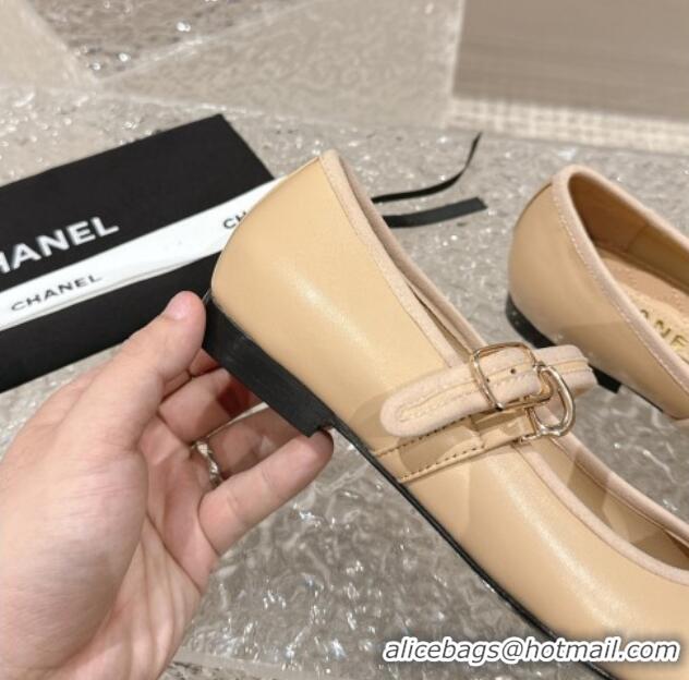 Buy Discount Chanel Calfskin Mary Janes Flat Ballet G45503 Beige 423159