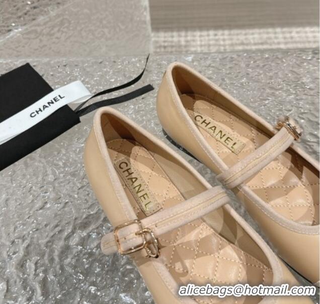 Buy Discount Chanel Calfskin Mary Janes Flat Ballet G45503 Beige 423159