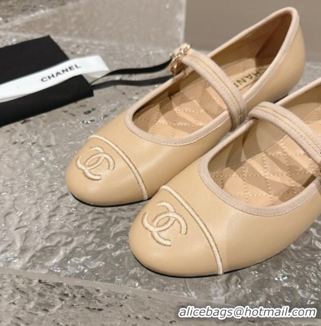 Buy Discount Chanel Calfskin Mary Janes Flat Ballet G45503 Beige 423159