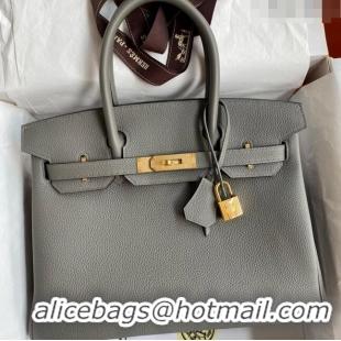 Shop Fashion Hermes Birkin 35cm Bag in Original Togo Leather H35 Cumulonimbus Grey/Gold 2024 (Full Handmade)