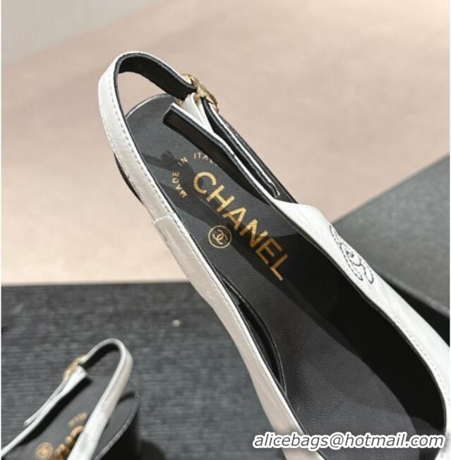 Classic Practical Chanel Calfskin Slingback Pumps 5cm with Side CC G45566 White/Black 424001