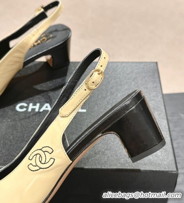 Discount Chanel Calfskin Slingback Pumps 5cm with Side CC G45566 Yellow/Black 424002