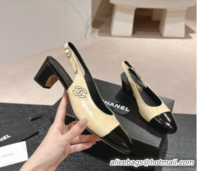 Discount Chanel Calfskin Slingback Pumps 5cm with Side CC G45566 Yellow/Black 424002