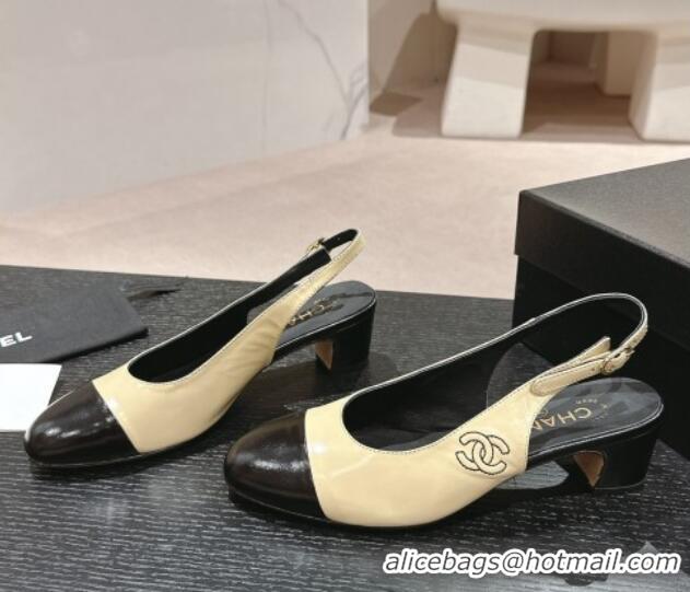 Discount Chanel Calfskin Slingback Pumps 5cm with Side CC G45566 Yellow/Black 424002