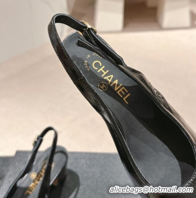 Sophisticated Chanel Calfskin Slingback Pumps 5cm with Side CC G45566 Shiny Black 424003