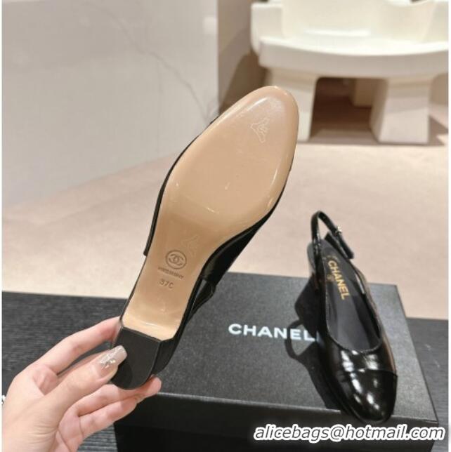 Sophisticated Chanel Calfskin Slingback Pumps 5cm with Side CC G45566 Shiny Black 424003