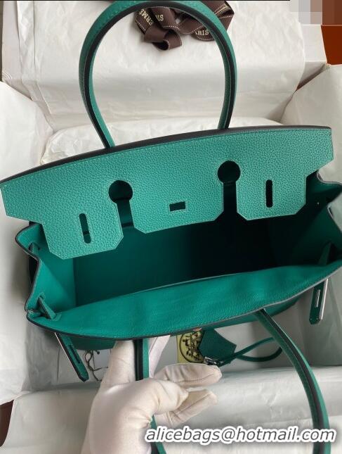 Hot Style Hermes Birkin 35cm Bag in Original Togo Leather H35 Peacock Green/Silver 2024 (Full Handmade)