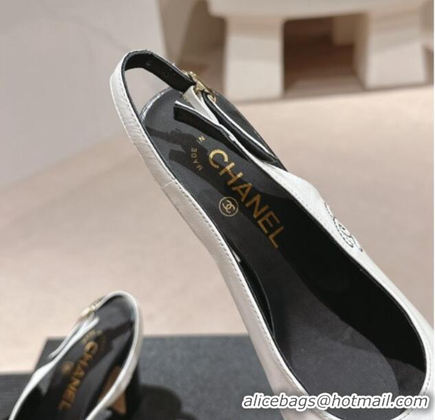 Promotion Chanel Calfskin Slingback Pumps 9cm with Side CC G45566 White/Black 0424004