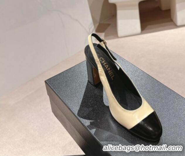 Big Discount Chanel Calfskin Slingback Pumps 9cm with Side CC G45566 Yellow/Black 424005