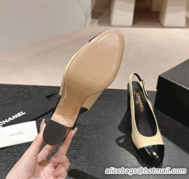 Big Discount Chanel Calfskin Slingback Pumps 9cm with Side CC G45566 Yellow/Black 424005