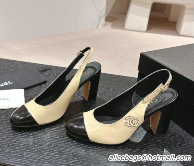 Big Discount Chanel Calfskin Slingback Pumps 9cm with Side CC G45566 Yellow/Black 424005