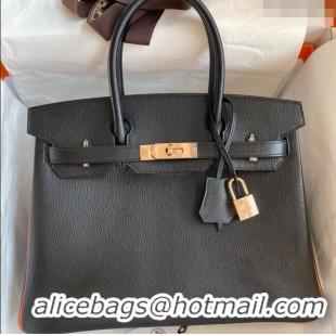 Luxurious Hermes Birkin 35cm Bag in Original Chèvre Leather H35 Black/Orange/Pink Gold 2024 (Full Handmade)