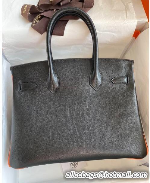 Luxurious Hermes Birkin 35cm Bag in Original Chèvre Leather H35 Black/Orange/Pink Gold 2024 (Full Handmade)