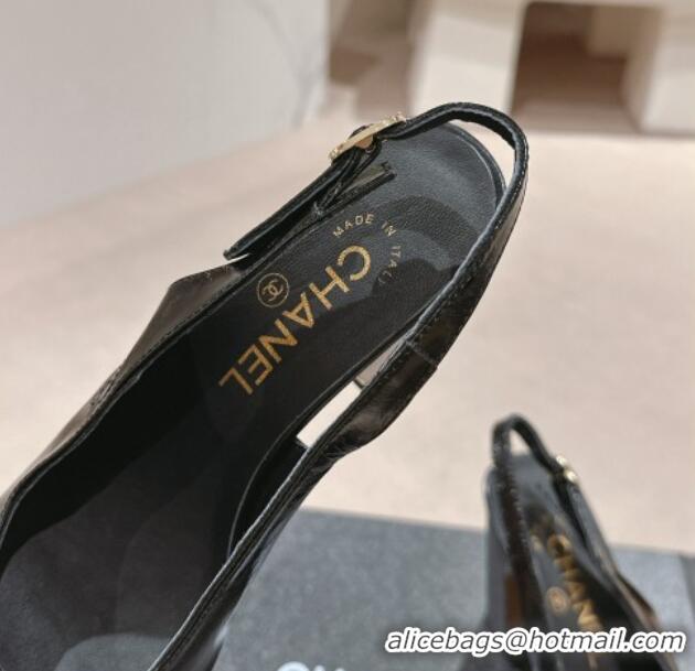 Most Popular Chanel Calfskin Slingback Pumps 9cm with Side CC G45566 Shiny Black 0424006