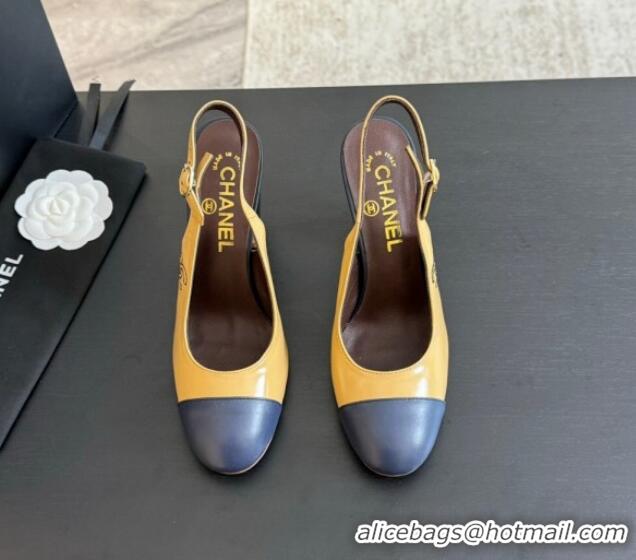 Good Product Chanel Calfskin Slingback Pumps 9cm with Side CC G45566 Yellow/Blue 424007