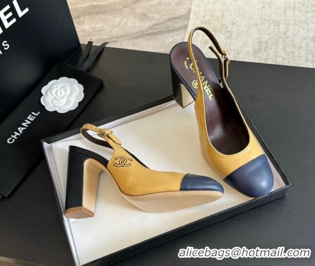 Good Product Chanel Calfskin Slingback Pumps 9cm with Side CC G45566 Yellow/Blue 424007