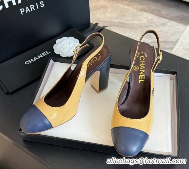 Good Product Chanel Calfskin Slingback Pumps 9cm with Side CC G45566 Yellow/Blue 424007